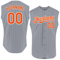 Custom Sleeveless Baseball Jersey Gray Pinstripe with Orange Stitched Name and Number